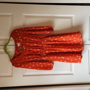 Orange and White Bird Design Dress WITH POCKETS